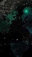 3D planet in cyberspace of dots. Animation. Conceptual network data cyberspace with sphere, lines, dots and numbers background video