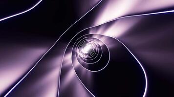 A pale purple light tunnel. Design. A bright enclosed passage in animation that is surrounded by neon white shiny lines. video