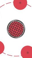 Abstract globe with rotating round objects around. Media. Cartoon animation with red spherical objects. Vertical . video