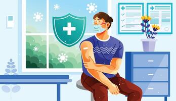 Man with Mask Getting Vaccine vector