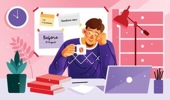 Working Late Nights on Deadline vector