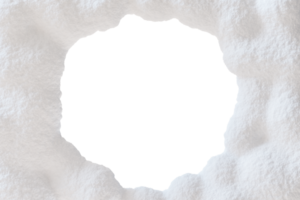 Snow-covered frame with empty space in the middle, on transparent background. Cut out snowy border. Perfect for framing winter or holiday-themed designs, creating frosty, seasonal atmosphere. 3D. png