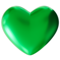 Green heart in smooth, glossy finish. Festive and perfect for St. Patrick's Day themes, symbolizing luck, love and celebration in vibrant green hue. 3D render png