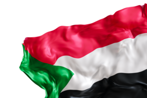 Realistic flag of Sudan with folds, on transparent background. Footer, corner design element. Cut out. Perfect for patriotic themes or national event promotions. 3D render. png