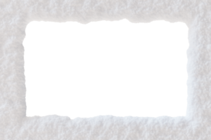 Snow-covered frame with empty space in the middle, on transparent background. Cut out snowy border. Perfect for framing winter or holiday-themed designs png