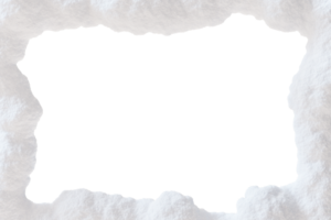 Snow-covered frame with empty space in the middle, on transparent background. Cut out snowy border. Perfect for framing winter or holiday-themed designs, creating frosty, seasonal atmosphere. png