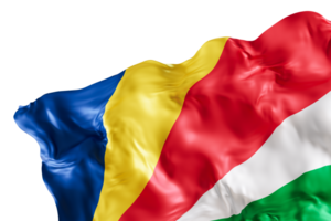 Realistic flag of Seychelles with folds, on transparent background. Footer, corner design element. Cut out. Perfect for patriotic themes or national event promotions. 3D render. png