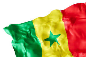 Realistic flag of Senegal with folds, on transparent background. Footer, corner design element. Cut out. Perfect for patriotic themes or national event promotions. 3D render. png