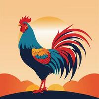 rooster on the hill illustration vector