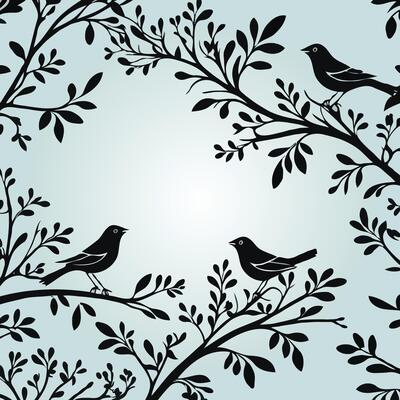 birds on branches with leaves and branches