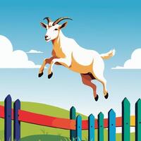 Goat jumping over a wooden fence vector