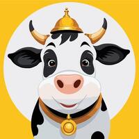Cartoon cow with a gold collar vector
