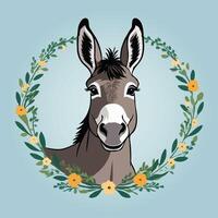 Donkey in a wreath of flowers vector