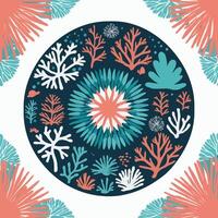 Circular pattern with coral and other plants vector