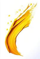 Bright yellow paint stroke on a white canvas creating a vivid, artistic expression photo