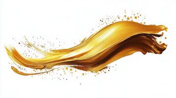 Golden paint stroke on white background, showcasing texture and shine in artistic expression photo
