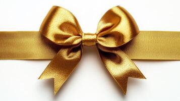 Elegant golden bow on a smooth surface, perfect for gift wrapping or decoration purposes photo