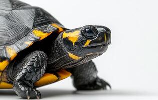 Close-up view of a colorful tortoise showcasing intricate patterns and textures in detail photo