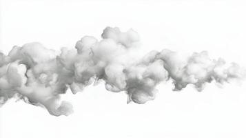 Dense gray smoke billows dramatically against a white background, creating an ethereal atmosphere photo