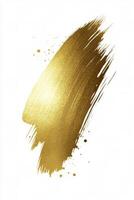 Elegant gold brush stroke with splatters on a clean white background for artistic design photo