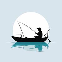 silhouette of a man fishing in a boat vector