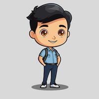 cartoon boy with backpack standing vector