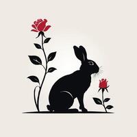 silhouette of a rabbit with roses vector
