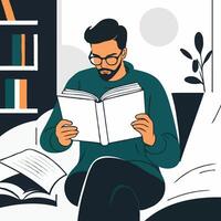 man reading book on bed vector