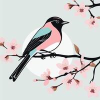 bird on cherry blossom branch vector