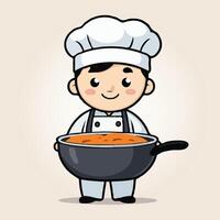 cartoon chef holding a pan with food in it vector