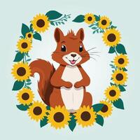 squirrel with sunflowers vector