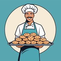 Chef holding a tray of cookies vector