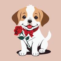 Cartoon dog with a rose on its head vector