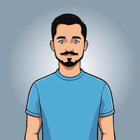 Man with a mustache and a blue shirt vector