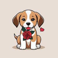 Cartoon dog with a rose vector