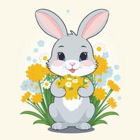 bunny with flowers and daisies vector