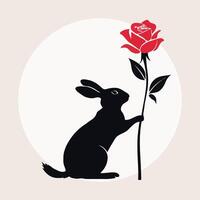 Black rabbit with a red rose vector
