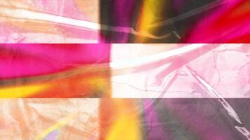 Colorful animation with light highlights and effects for transitions. Motion. Shimmering colorful rays rotate with texture of paper. Animation with textures and radiance for transitions in video
