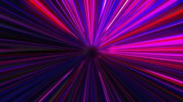 Rotating cyber tunnel with neon stripes. Motion. Jump into cyberspace with bright neon rays of tunnel. Tunnel with high-speed moving flow of colorful lines video