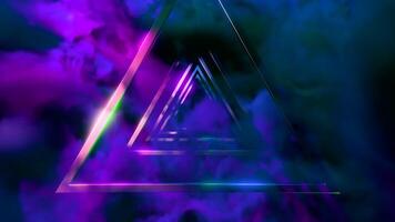 Flying inside futuristic abstract tunnel of metallic triangles and smoke. Design. Endless triangular metal shapes. video