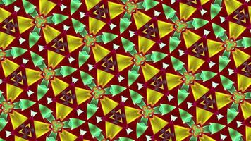 Shimmering geometric pattern in style of kaleidoscope. Motion. Kaleidoscopic pattern flickers with neon colors. Colorful floral pattern with geometric shapes changes and shimmers with different colors video