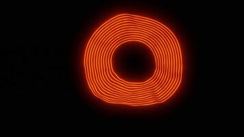 Black background. Design.Red circles of thin stripes in the animation that spread and are highlighted. video