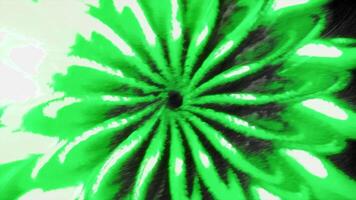 Green and yellow long spring. Motion. A twisted ribbon with a bright white backlight made in animation. video