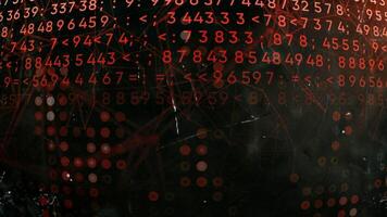 Programming on a black background with red illumination. Motion. Dark background in animation with appearing lines with numbers. video
