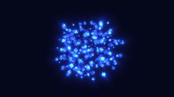 Shining geometric particles in flow. Motion. Spreading stream of shimmering geometric particles. Spreading geometric shiny balls on black background video