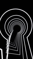 Abstract animation of neon keyhole icon forming the tunnel on black background. Animation. Concept of access video