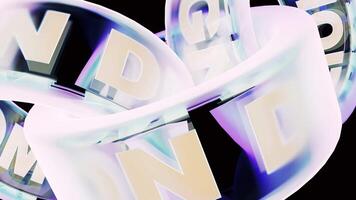 Twisting neon digital tapes with the repeating words motion design. Design. Concept of visual digital art. video