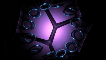 Abstract spinning small rings on the geometric background of a complex figure. Design. Colorful abstraction. video