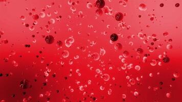 Turquoise and red background. Design.Flying round objects in 3d format that spread like bubbles all over the background. video