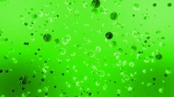 Dense bubbles flying in air. Motion. A lot of balls are moving chaotically in space. Balls or bubbles slowly fly in space. Rotating flow of round liquid molecules video